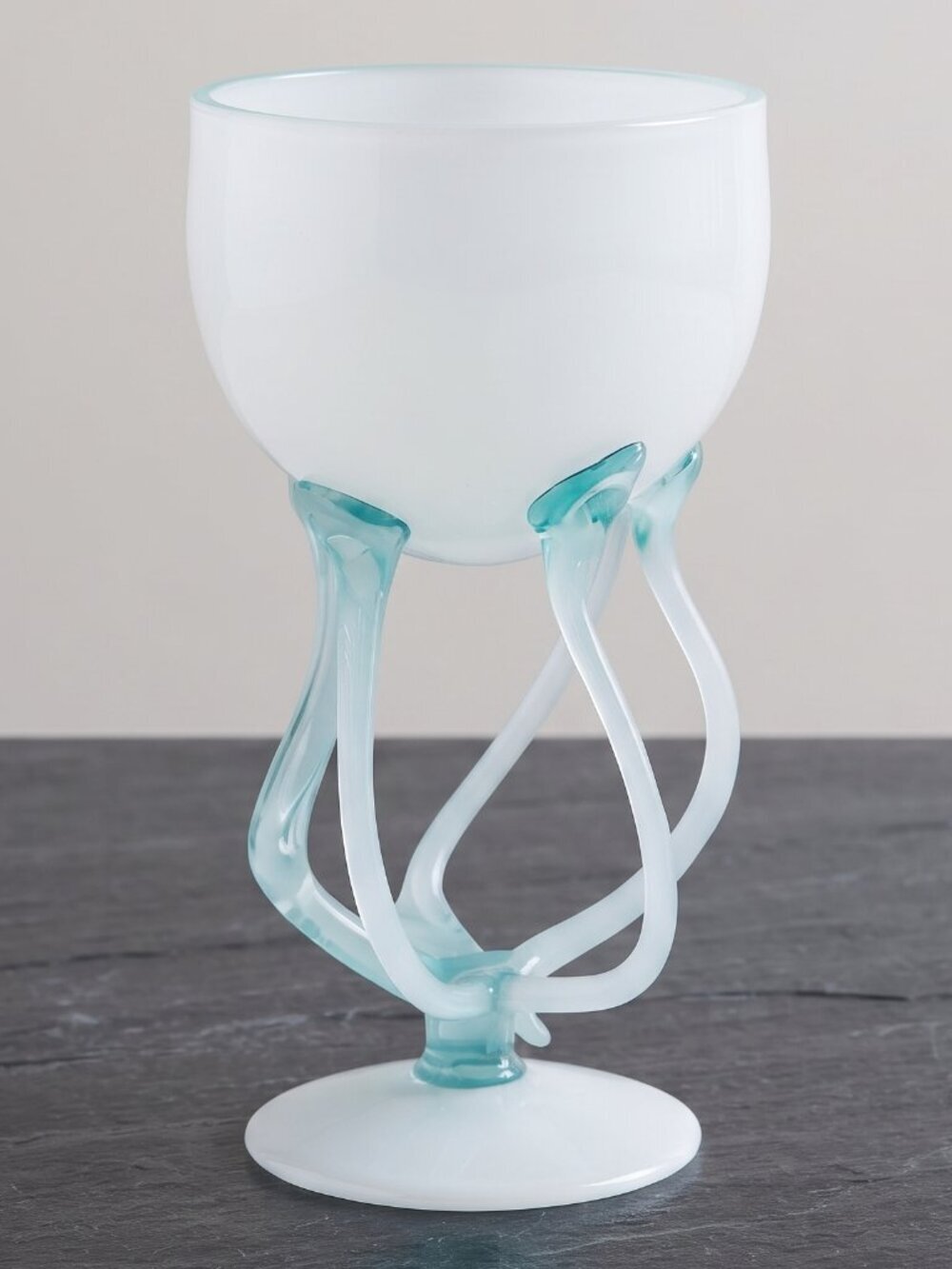 VTG Jozefina Krosno Opaline Art Glass Compote Aqua Jellyfish Octopus Pedestal